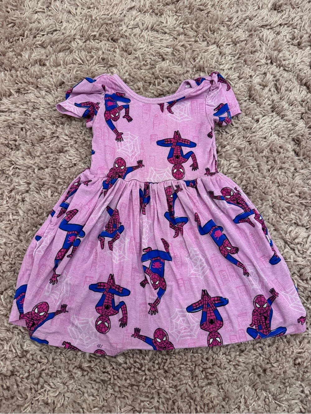Little Sleepies Girls Pink Spider Superhero Print Dress 2T
